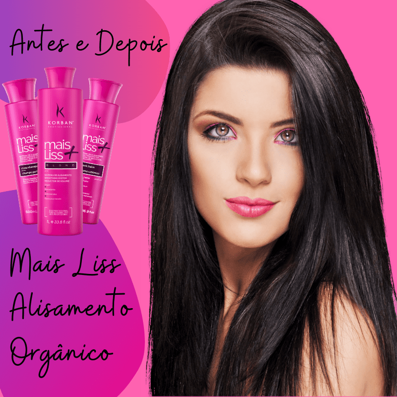 Antes e depois de cabelo tratado com Mais Liss Korban