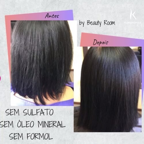 Antes e depois do tratamento S.O.S Repair em cabelo escuro