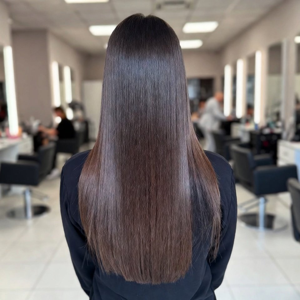 Cabelo liso longo e alinhado para controle de frizz