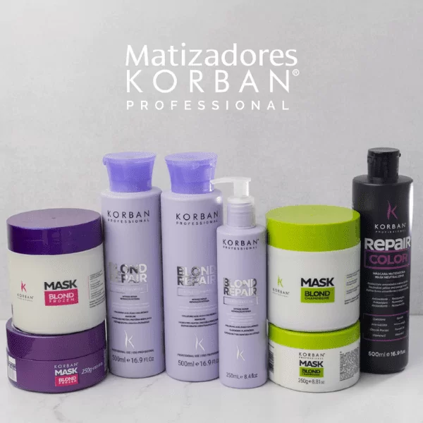 Seleção de produtos matizadores Korban